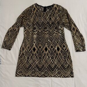 City Chic Black and Gold Sequin Long Sleeve Shift Dress